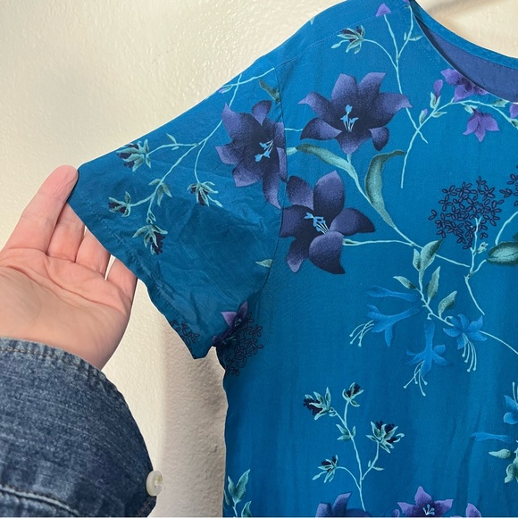 Vintage 90s Laura Ashley Teal Floral Silk Maxi Dress Lined UK14 US10 - Picture 2 of 9